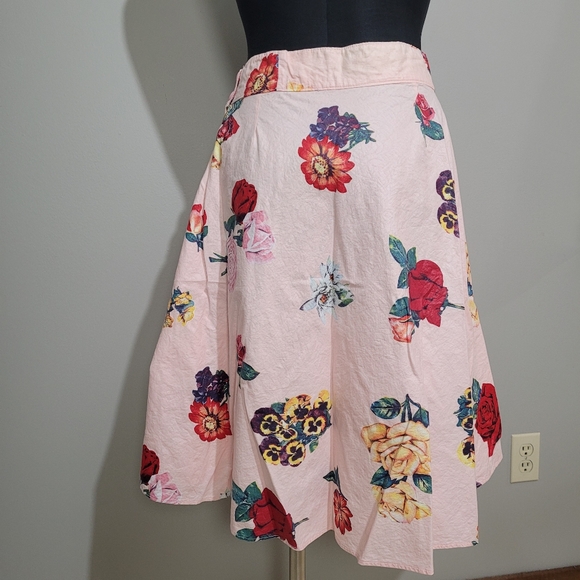 Vintage pink floral circle skirt retro handmade skirt - Picture 6 of 13